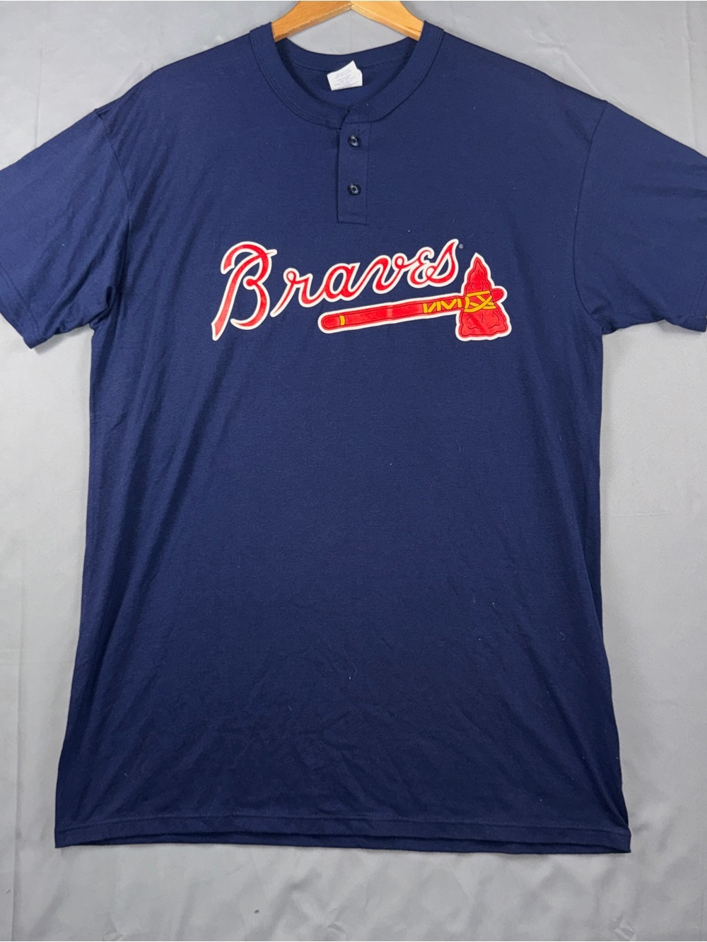 Vintage Atlanta Braves Shirt Mens XL Blue MLB Baseball Majestic Henley 90s